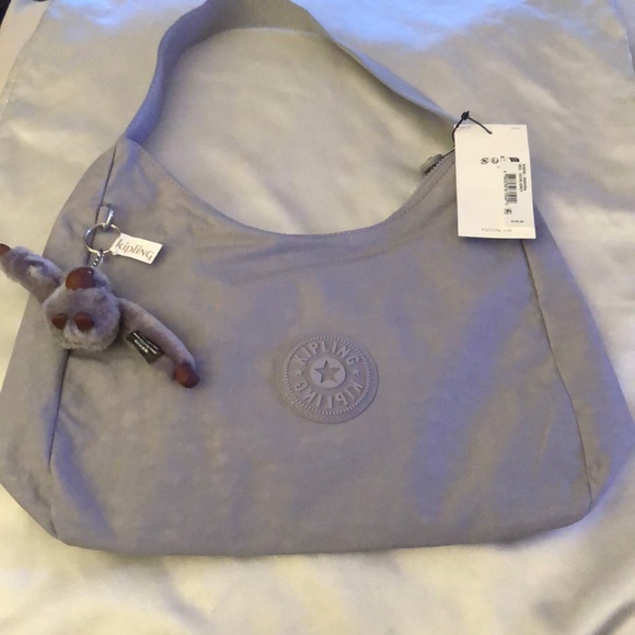 Kipling Handbags - Kipling Isidora Nylon Shoulder Bag Dove Grey + Monkey Key Chain OS NWT